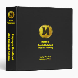 Professional Elegant Black Gold Monogram Business 3 Ring Binder