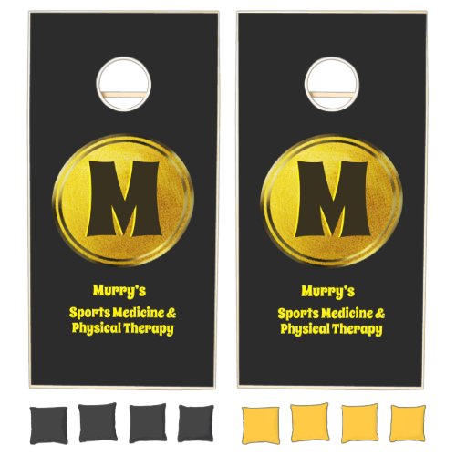 Professional Elegant Black Gold Monogram Business  Cornhole Set