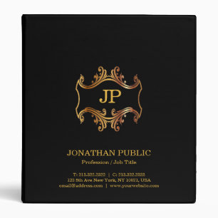 Professional Elegant Black Gold Monogram Luxury 3 Ring Binder
