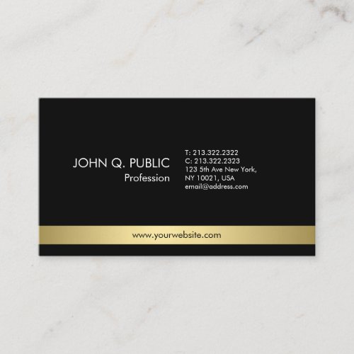 Professional Elegant Black Gold Simple Plain Business Card