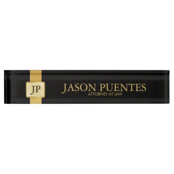 Professional Elegant Black & Gold With Monogram Desk Name Plate by eatlovepray at Zazzle
