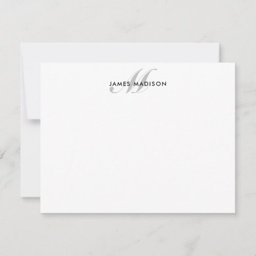 Professional Elegant Black Gray Script Monogram Note Card