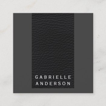 Professional Elegant Black Leather / Black Square Business Card by lovely_businesscards at Zazzle