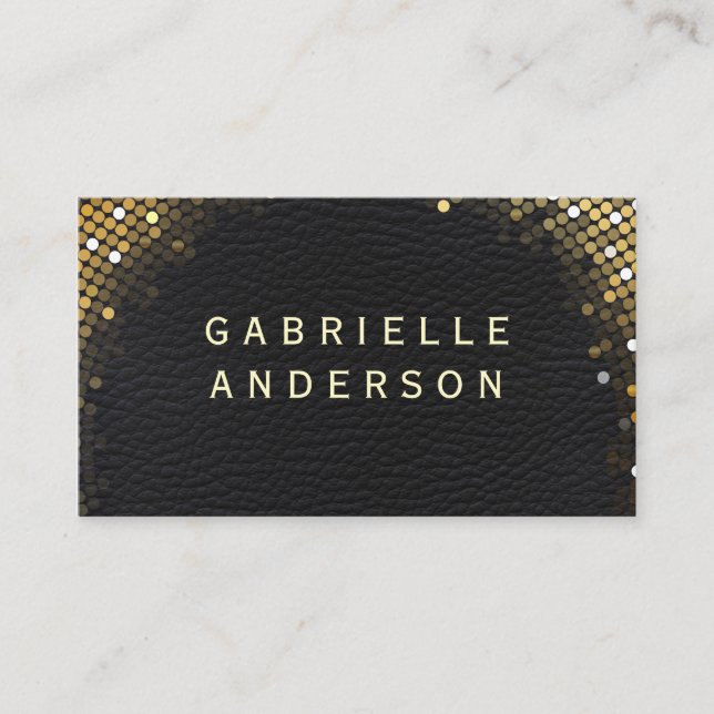 Professional Elegant Black Leather / Gold Sequin Business Card (Front)
