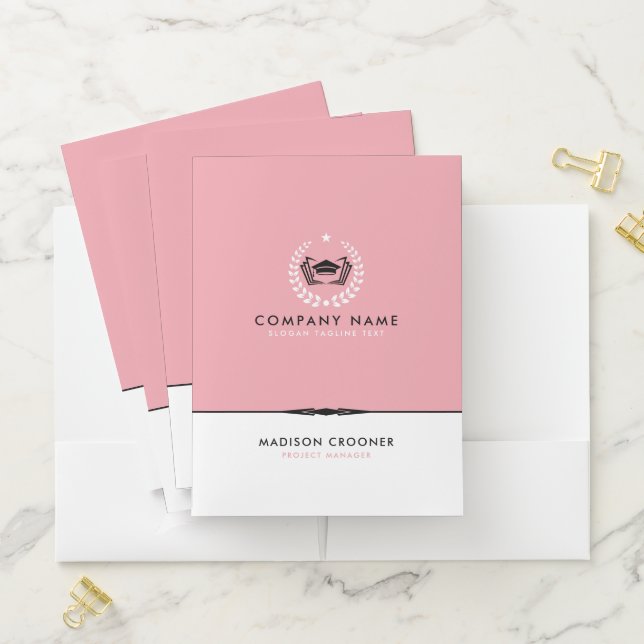 Professional Elegant Black Pink Custom Logo Pocket Folder (In Situ)