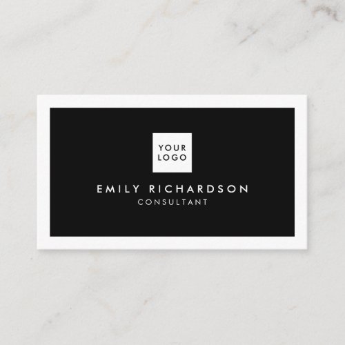 Professional elegant black plain white border logo business card