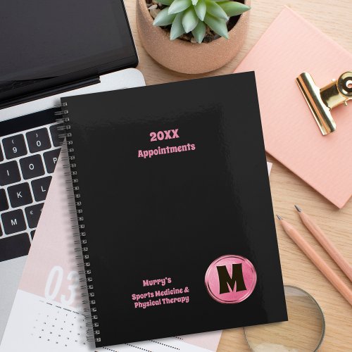 Professional Elegant Black Rose Gold Monogrammed  Planner