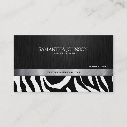 Professional Elegant Black &amp; Silver Zebra Stripes Business Card