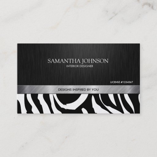 Customizable Professional Elegant Black & Silver Zebra Stripes Business Card