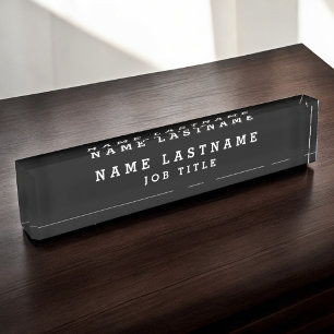 Professional Elegant Black White Desk Desk Name Plate