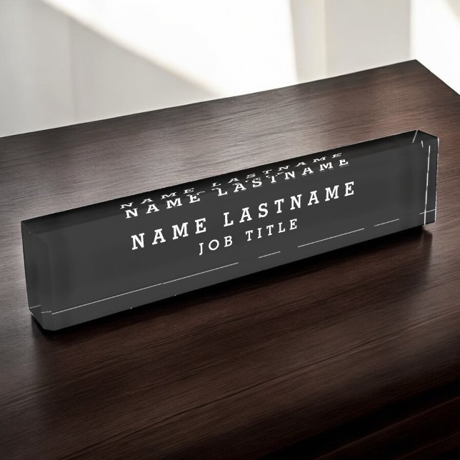 Professional Elegant Black White Desk Desk Name Plate (Creator Uploaded)