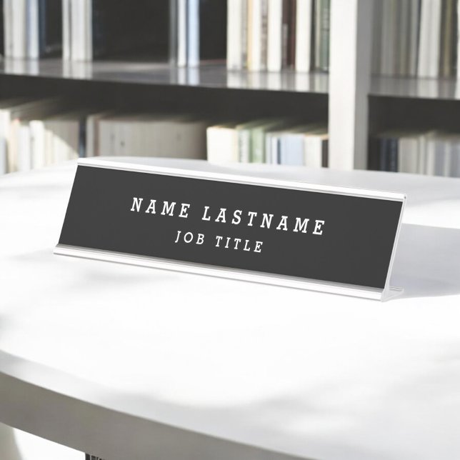 Professional Elegant Black White Desk Name Plate (Creator Uploaded)