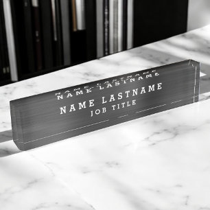 Professional Elegant Black White Desk Name Plate