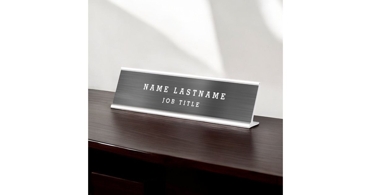 Professional Elegant Black White Desk Name Plate | Zazzle