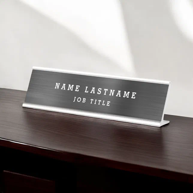 Professional Elegant Black White Desk Name Plate | Zazzle