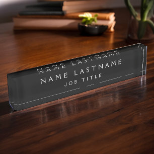 Professional Elegant Black White Desk Name Plate
