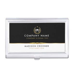 Professional Elegant Black White Gold Custom Logo Business Card Case