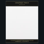 Professional Elegant Black White Gold Modern Plain Letterhead<br><div class="desc">Professional Elegant Black White Gold Modern Plain Letterhead.</div>
