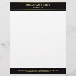 Professional Elegant Black White Gold Modern Plain Letterhead