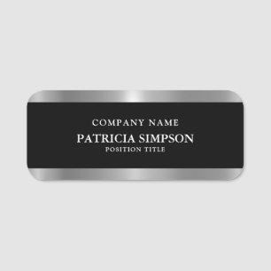Professional & Elegant Black White Metallic Silver Name Tag