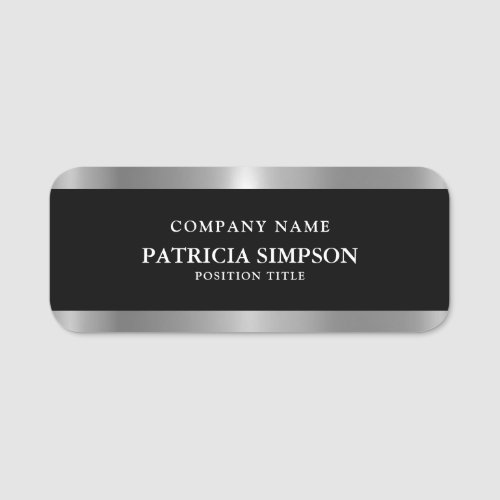 Professional  Elegant Black White Metallic Silver Name Tag