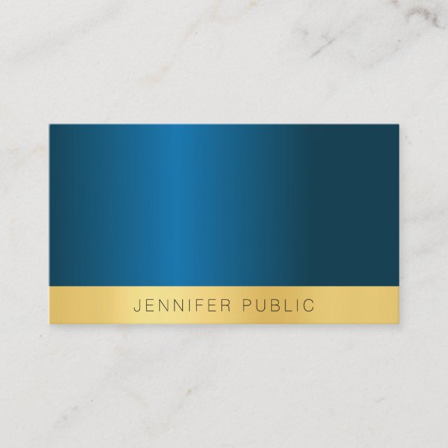 Professional Elegant Blue And Gold Template Modern Business Card (Front)