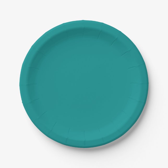 Professional elegant blue green solid color paper plates (Front)