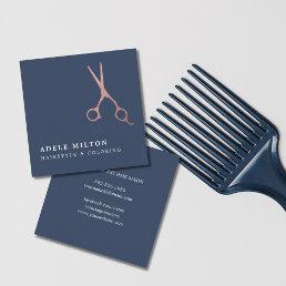 Professional Elegant Blue Rose Gold Hair Stylist Square Business Card