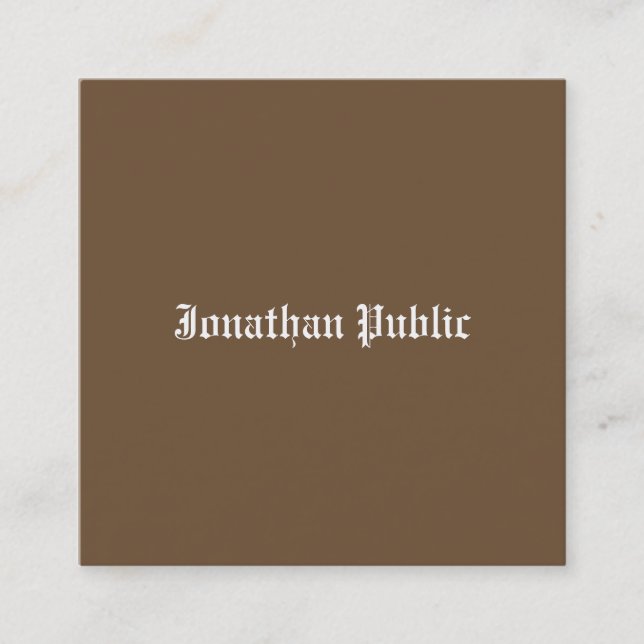Professional Elegant Brown Artistic Simple Plain Square Business Card (Front)