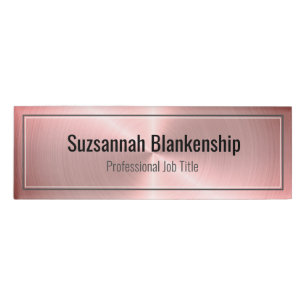 Professional Elegant Brushed Pink Faux Metallic Name Tag