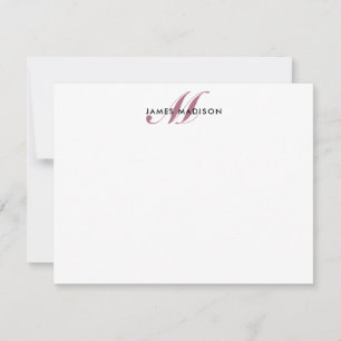 Professional Elegant Burgundy Red Script Monogram Note Card
