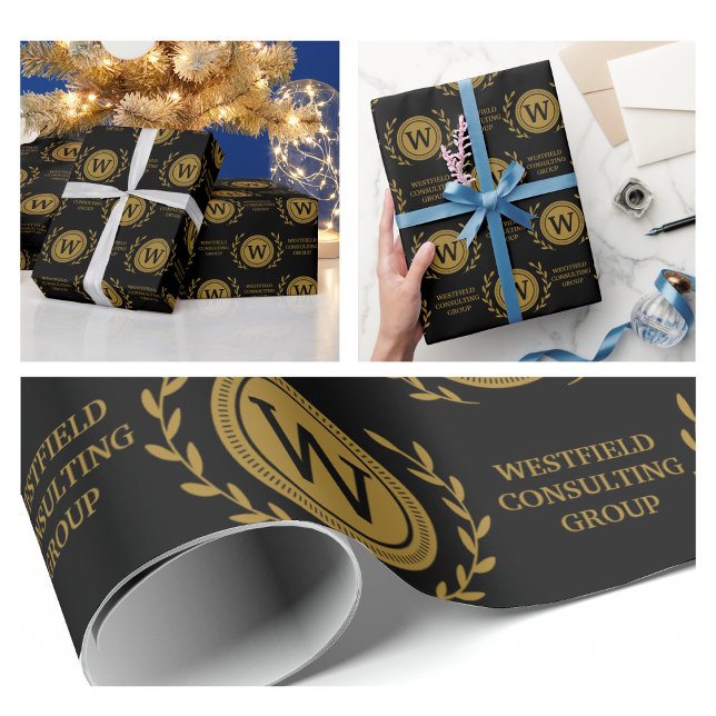 Professional Elegant Business Monogram Gift Wrap (Professional Elegant Business Monogram Gift Wrap gold corporate simple crafts party wrapping paper )