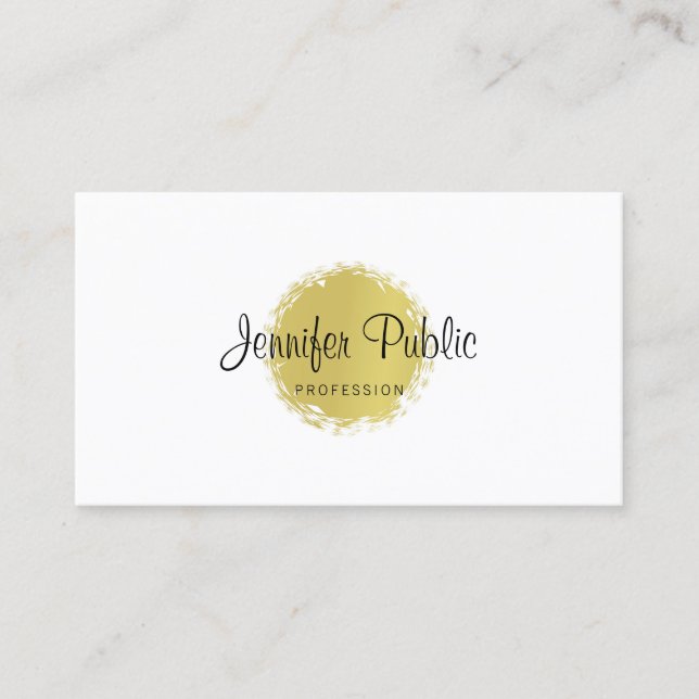 Professional Elegant Calligraphed Gold Plain Business Card (Front)