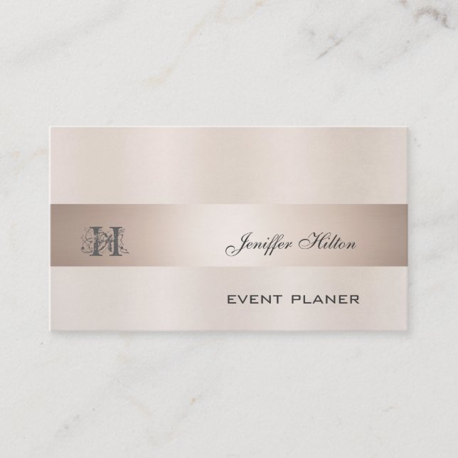 Professional elegant chic champagne rose monogram business card (Front)