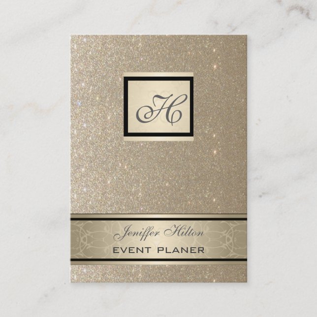 Professional elegant chic luxury glittery monogram business card (Front)