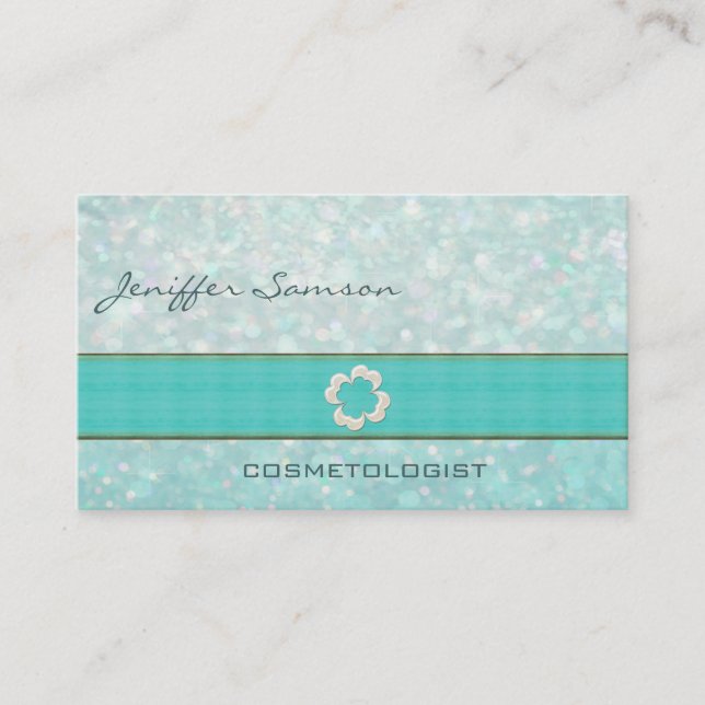 Professional elegant chic pearl shamrock glittery business card (Front)
