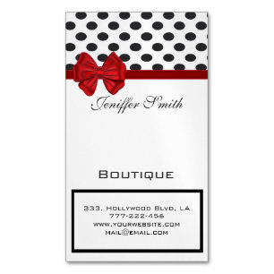 Professional elegant chic polka dots red bow magnetic business card