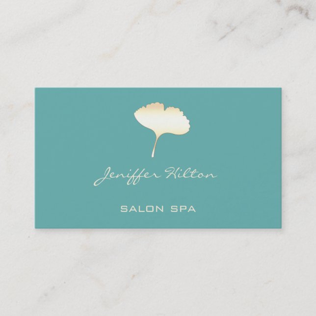 Professional elegant chic simple ginko leaf mint business card (Front)