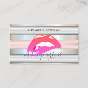 Professional Elegant Chic Striped, Lips Business Card