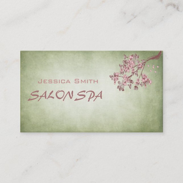 Professional elegant chic vintage cherry tree business card (Front)