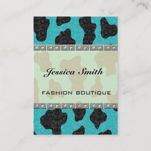 Professional elegant classy cow damask turquoise business card