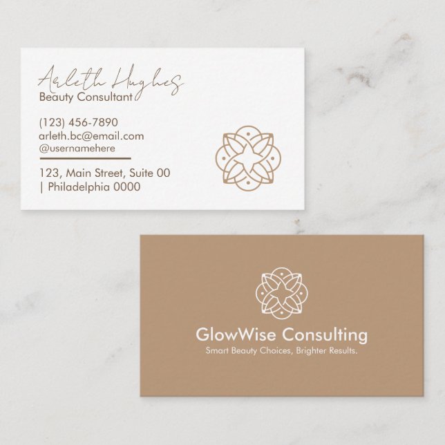 Professional Elegant Clean White Beige Handwritten Business Card (Front/Back)