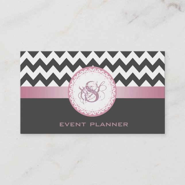 Professional elegant contemporary chevron monogram business card (Front)