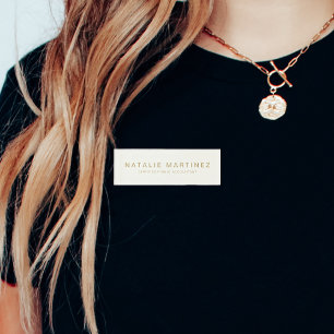 Professional Elegant Cream Gold Magnetic Employee Name Tag