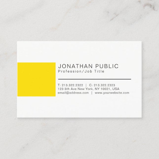 Professional Elegant Creative White Yellow Plain Business Card (Front)