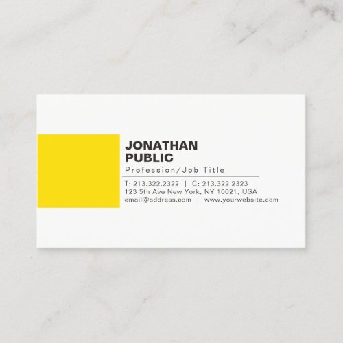 Professional Elegant Creative White Yellow Plain Business Card