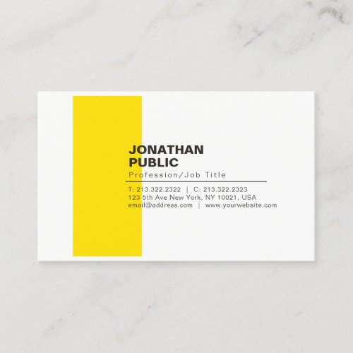 Professional Elegant Creative White Yellow Plain Business Card