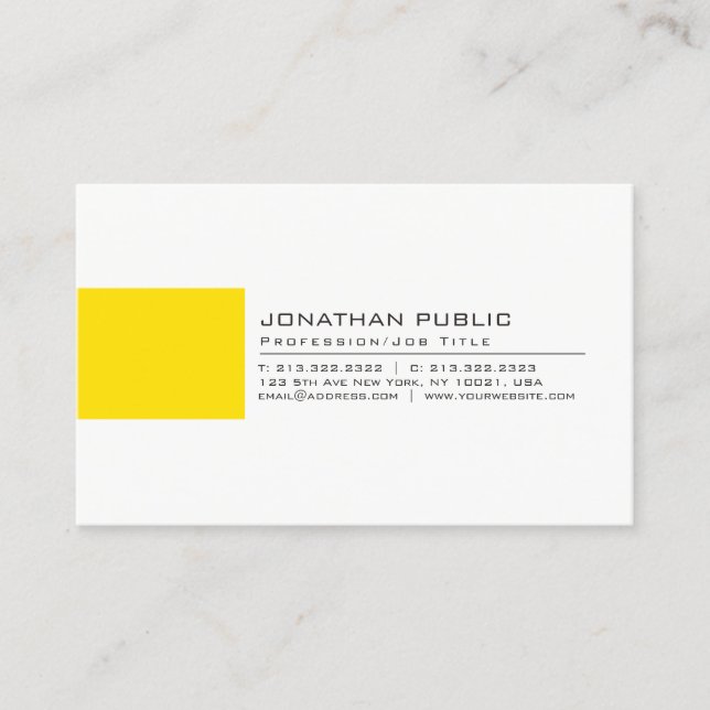 Professional Elegant Creative White Yellow Plain Business Card (Front)