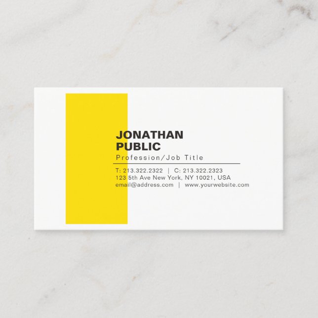 Professional Elegant Creative White Yellow Plain Business Card (Front)