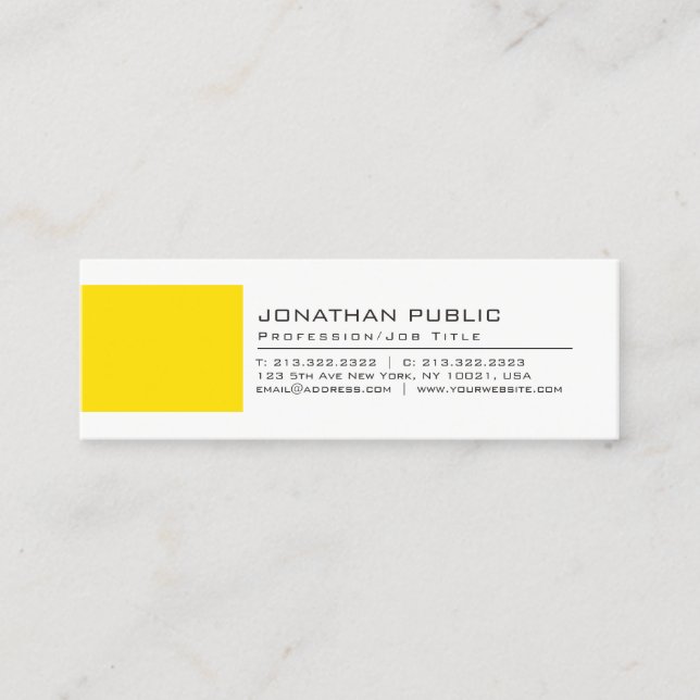 Professional Elegant Creative White Yellow Plain Mini Business Card (Front)